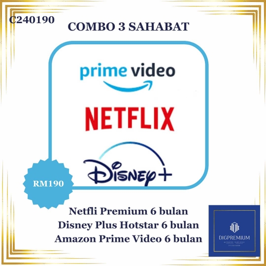Prime + Netflix + Disney  6 bulan
