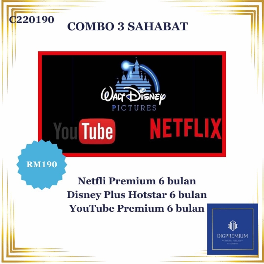 Disney + Youtube + Netflix  6 bulan